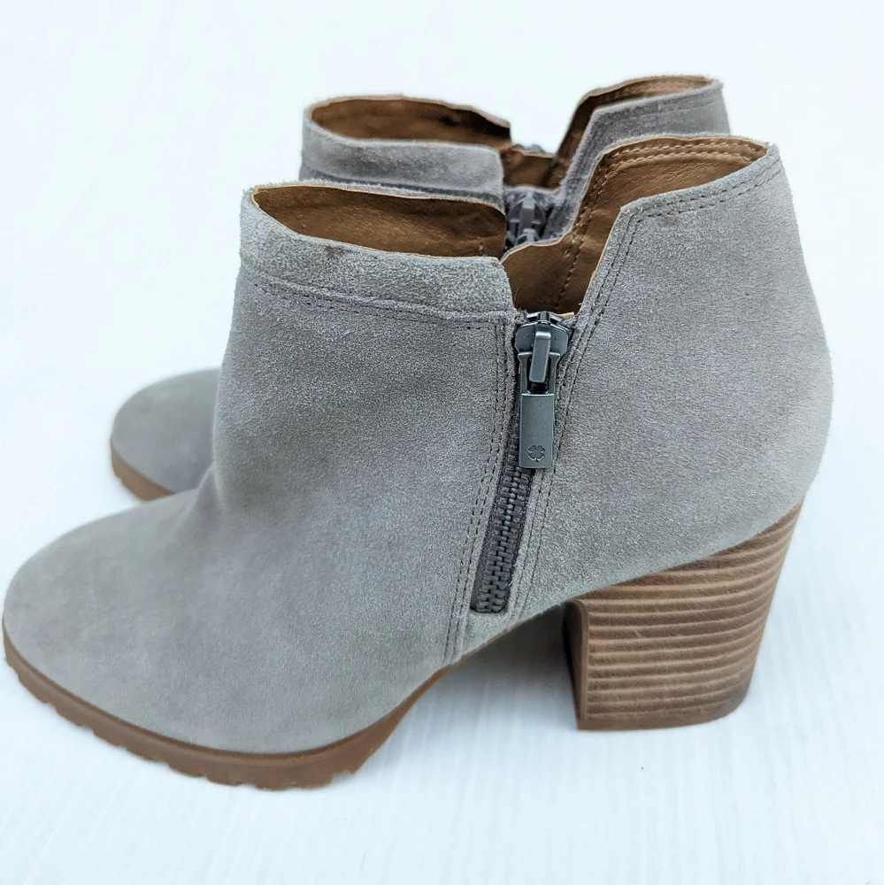 LUCKY BRAND Noryn gray suede leather heeled ankle booties